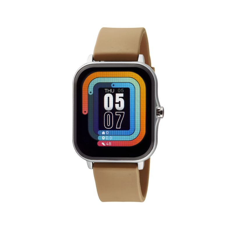 Ρολόι Smartwatch μαύρο/ασημί με μπεζ λουράκι σιλικόνης