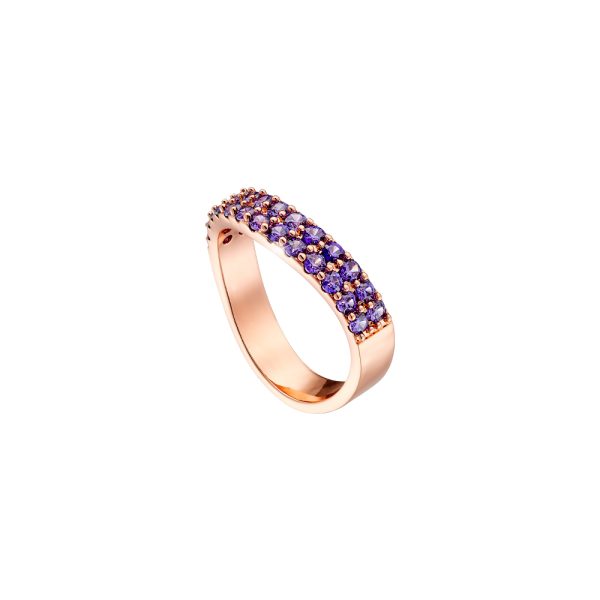 Δαχτυλίδι Emily μεταλλικό ροζ χρυσό wavy με μωβ ζιργκόν