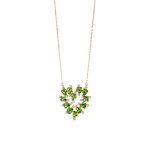 Κολιέ Look At Me μεταλλικό ροζ χρυσό καρδιά με πράσινα κρύσταλλα και λευκά ζιργκόν