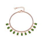 Βραχιόλι Look At Me μεταλλικό ροζ χρυσό με πράσινα κρύσταλλα και λευκά ζιργκόν
