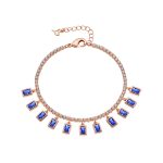 Βραχιόλι Look At Me μεταλλικό ροζ χρυσό με μπλε κρύσταλλα και λευκά ζιργκόν