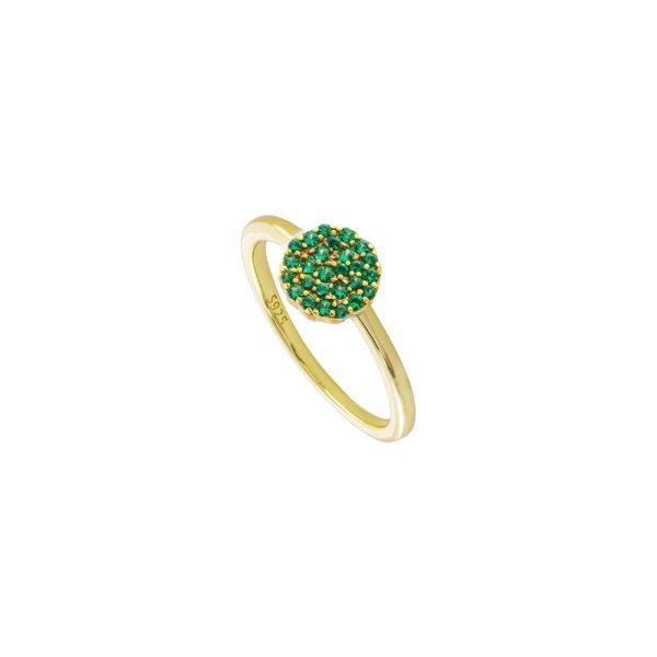 Δαχτυλίδι Cosmic ασημένιο επίχρυσο με στρόγγυλο στοιχείο με πράσινα ζιργκόν