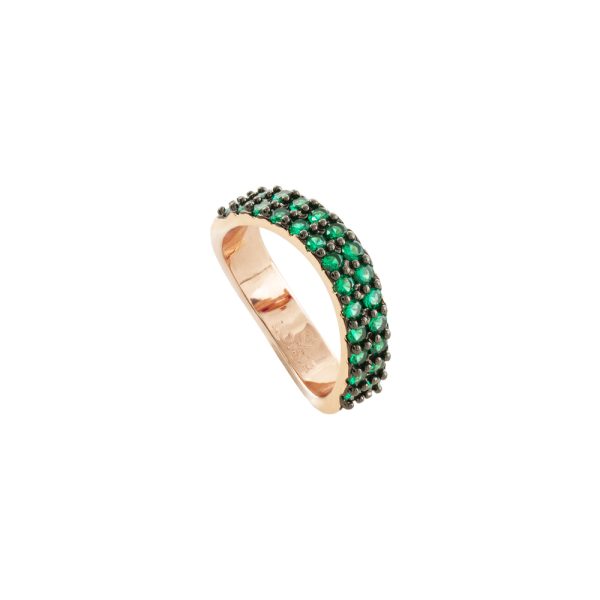 Δαχτυλίδι Emily μεταλλικό ροζ χρυσό wavy με πράσινα ζιργκόν