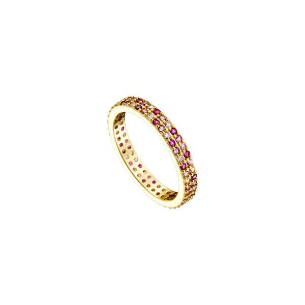Δαχτυλίδι Amulet μεταλλικό επίχρυσο με σειρές από πολύχρωμα ζιργκόν 0.3 cm