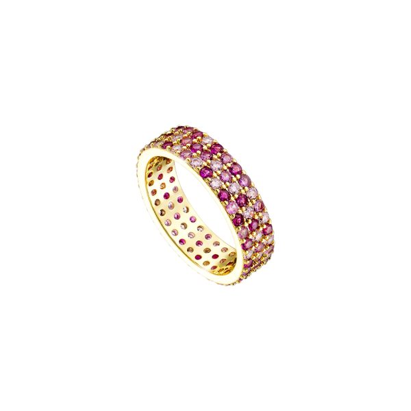 Δαχτυλίδι Amulet μεταλλικό επίχρυσο με σειρές από πολύχρωμα ζιργκόν 0.5 cm