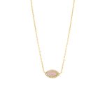 Κολιέ The Minis ασημένιο επίχρυσο με ματάκι από ροζ σμάλτο και λευκά ζιργκόν