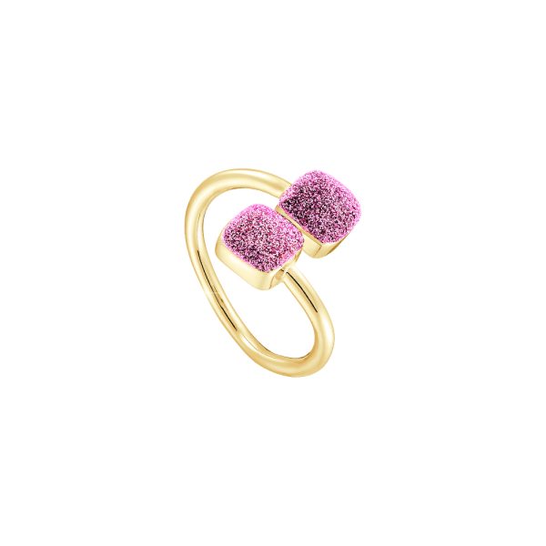 Δαχτυλίδι Princess μεταλλικό επίχρυσο με ροζ glitter