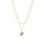 Κολιέ Murano ασημένιο επίχρυσο διπλό με χρυσή-μπλε καρδιά