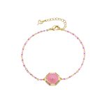 Βραχιόλι Pierrot μεταλλικό επίχρυσο με ροζάριο, στοιχείο με ροζ σμάλτο και ζιργκόν