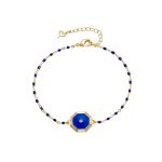 Βραχιόλι Pierrot μεταλλικό επίχρυσο με ροζάριο, στοιχείο με μπλε σμάλτο και ζιργκόν