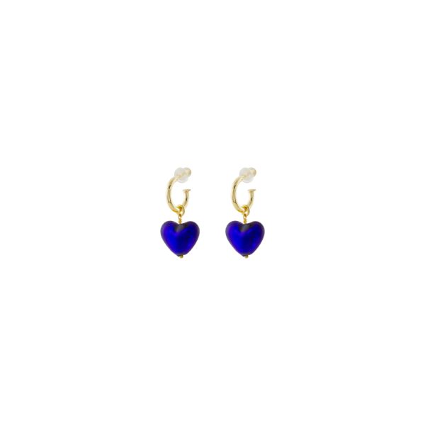 Σκουλαρίκια Murano ασημένια επίχρυσα κρικάκια με μπλε καρδιά