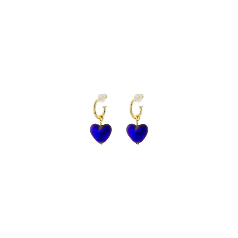 Σκουλαρίκια Murano ασημένια επίχρυσα κρικάκια με μπλε καρδιά