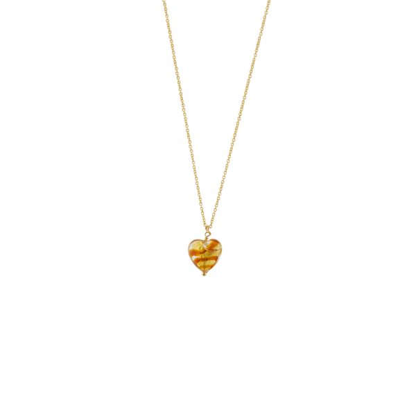 Κολιέ Murano ασημένιο επίχρυσο με χρυσή-πορτοκαλί καρδιά