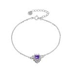 Βραχιόλι Belle de Jour ασημένιο καρδιά με μωβ και λευκά ζιργκόν