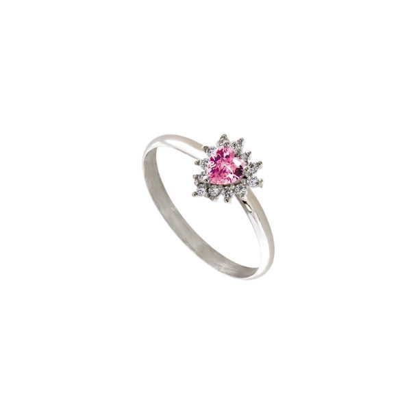 Δαχτυλίδι Belle de Jour ασημένιο καρδιά με ροζ και λευκά ζιργκόν