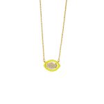 Κολιέ Beauty μεταλλικό επίχρυσο με μάτι από λευκά ζιργκόν και lime σμάλτο