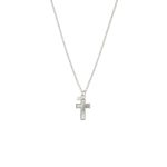 Κολιέ New Age Symbols μεταλλικό ασημί με λευκό mop σταυρό και πέρλα