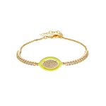 Βραχιόλι Beauty μεταλλικό επίχρυσο με μάτι από λευκά ζιργκόν και lime σμάλτο