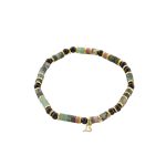 Βραχιόλι Boho μεταλλικό επίχρυσο με μαύρες, πράσινες και ροζ πέτρες