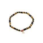 Βραχιόλι Boho μεταλλικό επίχρυσο με μαύρες, καφέ και ροζ πέτρες