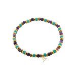 Βραχιόλι Boho μεταλλικό επίχρυσο με μωβ και τιρκουάζ πέτρες