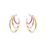 Σκουλαρίκια Beauty μεταλλικά επίχρυσα κρίκοι με ροζ σμάλτο 3.5 cm