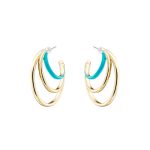 Σκουλαρίκια Beauty μεταλλικά επίχρυσα κρίκοι με τιρκουάζ σμάλτο 3.5 cm