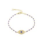 Βραχιόλι Look At Me μεταλλικό επίχρυσο μπλε ροζάριο με μπλε μάτι