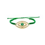 Βραχιόλι Look At Me μεταλλικό επίχρυσο μακραμέ κορδόνι με πράσινο μάτι και ζιργκόν