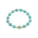 Βραχιόλι Boho μεταλλικό επίχρυσο με μάτι από σμάλτο και τιρκουάζ πέτρες