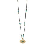 Κολιέ Paris Bis μεταλλικό επίχρυσο με μαύρο κορδόνι και πράσινο κρύσταλλο