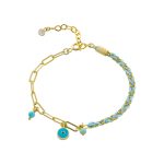 Βραχιόλι Le Chouchou μεταλλικό επίχρυσο τιρκουάζ κορδόνι πλεχτό με αλυσίδα