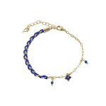 Βραχιόλι Le Chouchou μεταλλικό επίχρυσο μπλε κορδόνι πλεχτό με αλυσίδα