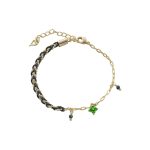 Βραχιόλι Le Chouchou μεταλλικό επίχρυσο μαύρο κορδόνι πλεχτό με αλυσίδα