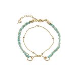 Βραχιόλι Le Chouchou μεταλλικό επίχρυσο διπλό τιρκουάζ κορδόνι πλεχτό με αλυσίδα