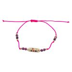 Βραχιόλι Paris Bis φούξια κορδόνι με μεταλλικό επίχρυσο στοιχείο και πέτρες