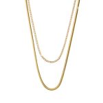 Κολιέ Madison μεταλλικό επίχρυσο διπλό με λευκή ριβιέρα και αλυσίδα