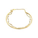 Βραχιόλι La Dolce Vita ασημένιο επίχρυσο σταθερό με αλυσίδα και πέρλες