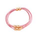 Βραχιόλι New Age Boho ροζ δέρμα με ροζ χρυσά μεταλλικά στοιχεία