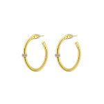 Σκουλαρίκια Madison μεταλλικά επίχρυσα κρίκοι με λευκά ζιργκόν 3.6 cm