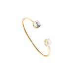 Βραχιόλι Dance μεταλλικό επίχρυσο σταθερό με πέρλα και κρύσταλλο