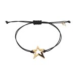 Βραχιόλι Lucky Charm μεταλλικό επίχρυσο μαύρο κορδόνι με αστέρι με glitter