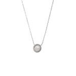 Κολιέ Deco μεταλλικό ασημί με στρογγυλό locket με λευκά ζιργκόν