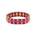 Βραχιόλι Pop μεταλλικό επίχρυσο ελαστικό φαρδύ με μάτι και κόκκινο σμάλτο