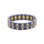 Βραχιόλι Pop μεταλλικό επίχρυσο ελαστικό φαρδύ με μάτι και μπλε σμάλτο