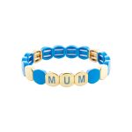 Βραχιόλι Pop μεταλλικό επίχρυσο ελαστικό "mum" με γαλάζιο σμάλτο