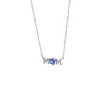 Κολιέ Mama μεταλλικό ασημί "MOM" με μπλε καρδιά ζιργκόν
