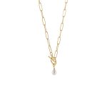 Κολιέ Mini ατσάλινο επίχρυσο με καδένα και λευκή πέρλα