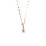 Κολιέ Mini ατσάλινο επίχρυσο με καδένα και ροζ ζιργκόν