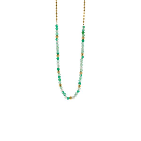 Κολιέ Boho ατσάλινο επίχρυσο με πράσινες agate πέτρες